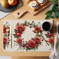 thumbnail image 2 of Placemat Set of 6 Red Rose Wreath Placemats for Dining Table Retro Flowers Washable Table Mats for Kitchen and Party Decor Indoor & Outdoor Use, 2 of 8