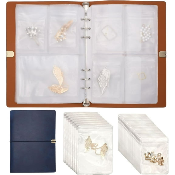 Jewelry Storage Book with Pockets Jewelry Travel Organizer with PU Leather Cover for Bracelets Necklace Rings Accept Marine Blue