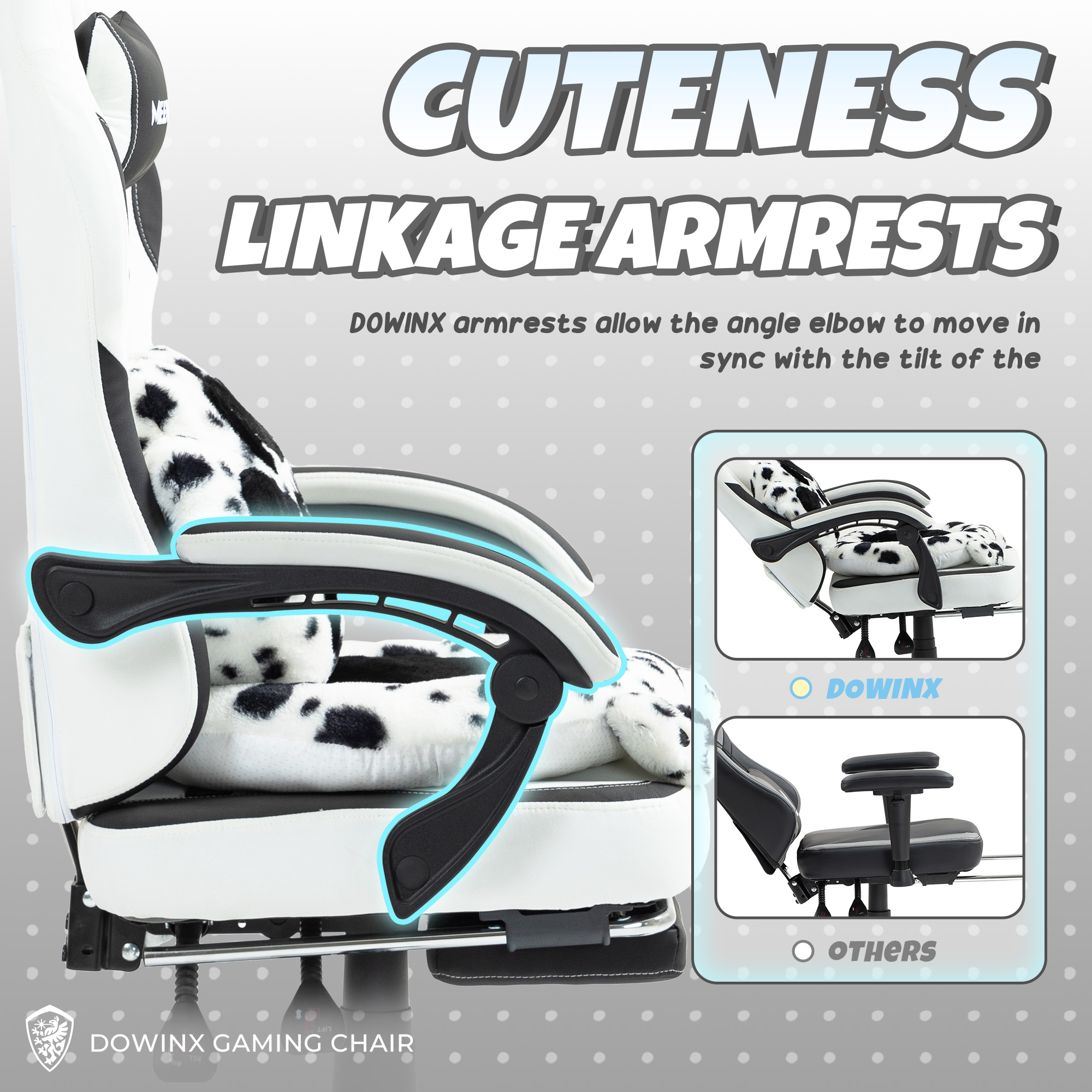 GOOSEA Cute Cat Ear Gaming Chair with Paw Print Lumbar Support and Cushion, Ergonomic Computer Desk Chair with Footrest, Reclining PC Game Chair for Girls and Women, 300lbs, Black and White