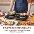 thumbnail image 2 of Elite Gourmet EDB-302BF# - Quemador de hierro fundido doble, placa caliente eléctrica de 1500 vatios, controles de temperatura, luces indicadoras de alimentación, fácil de limpiar, color negro, 2 of 5
