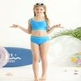 thumbnail image 6 of GYRATEDREAM Girls' 2 Piece Swimsuits Colorblock Spaghetti Strap Cute Bikini Set High Waisted Bathing Suit for 11-12Y Blue, 6 of 8