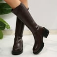 thumbnail image 2 of Chunky Knee High Boots for Women Fashion Casual Round Toe Mid Heel Winter Fall Knee Length Long Tall Boots Brown Size 9, 2 of 8
