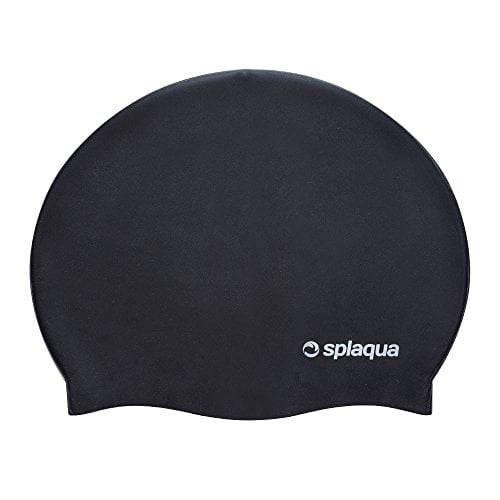 Splaqua Silicone Solid Swim Cap - Waterproof, Comfortable Stretch Fit, for Men and Women, Suitable for Long Hair - for Swimming, Diving & Snorkeling - Jet Black