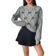 thumbnail image 3 of Women'S Cute Sweater Long Sleeve Crew Neck Pullover Vintage Y2K Knit Top Light Gray M, 3 of 9