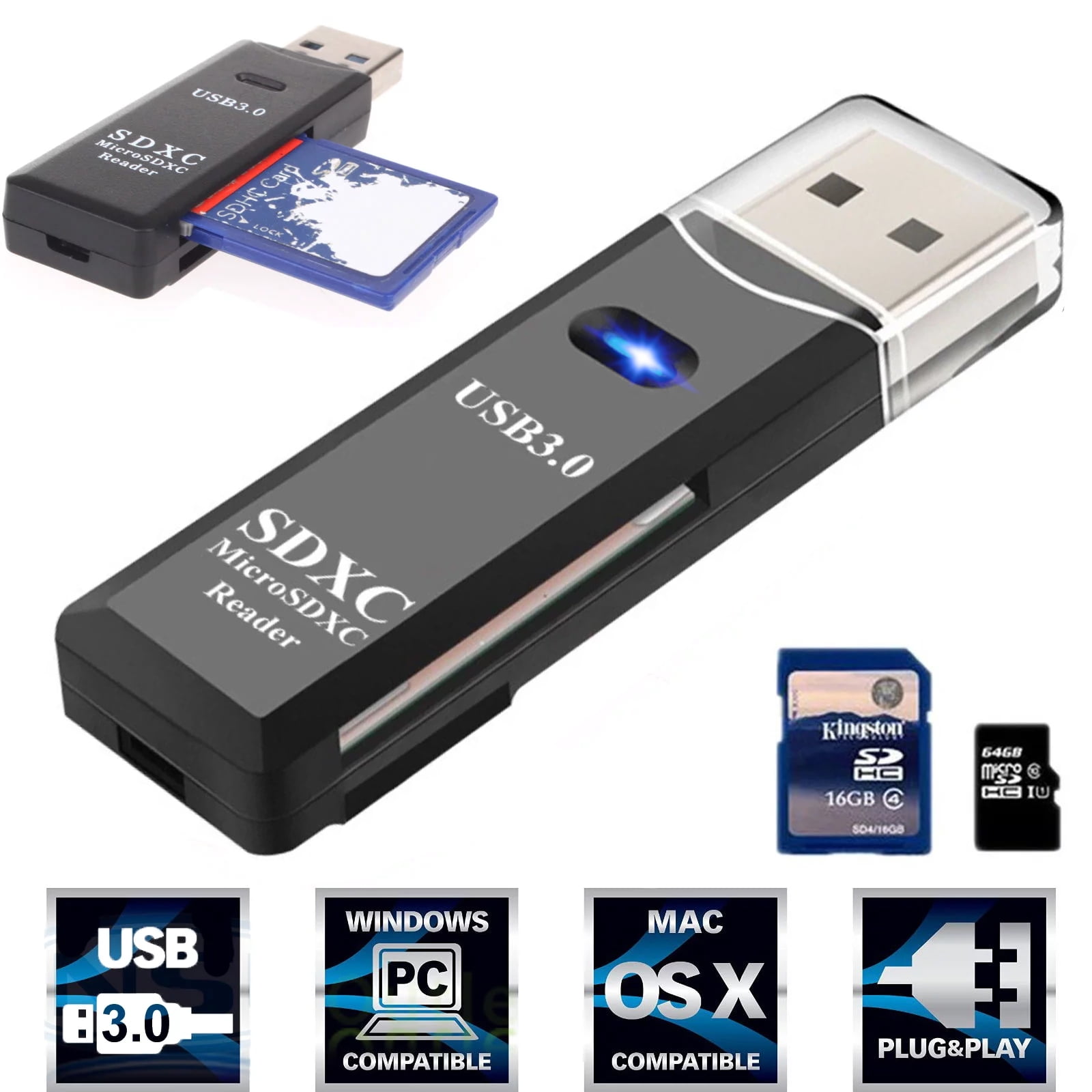 USB 3.0 Card Reader SD Memory Card Reader Adapter, Portable TF Camera Flash Card Reader for Windows, Mac, Linux, Chrome Walmart.com