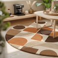 thumbnail image 4 of Orange Grid Blocks Round Area Rugs 3 ft, Boho Modern Abstract Art Geometric Arch Lines Washable Small Area Rug with Non-Slip Sturdy Edge Binding Round Front Door Mat Floor Carpet for Entryway, 4 of 9