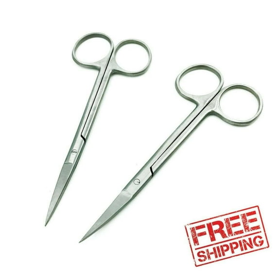 2 Pc Straight   Curved Blade 4.5" Multipurpose Scissors Set for Eyebrow, Eyelashes, Nails, Beard, Thread