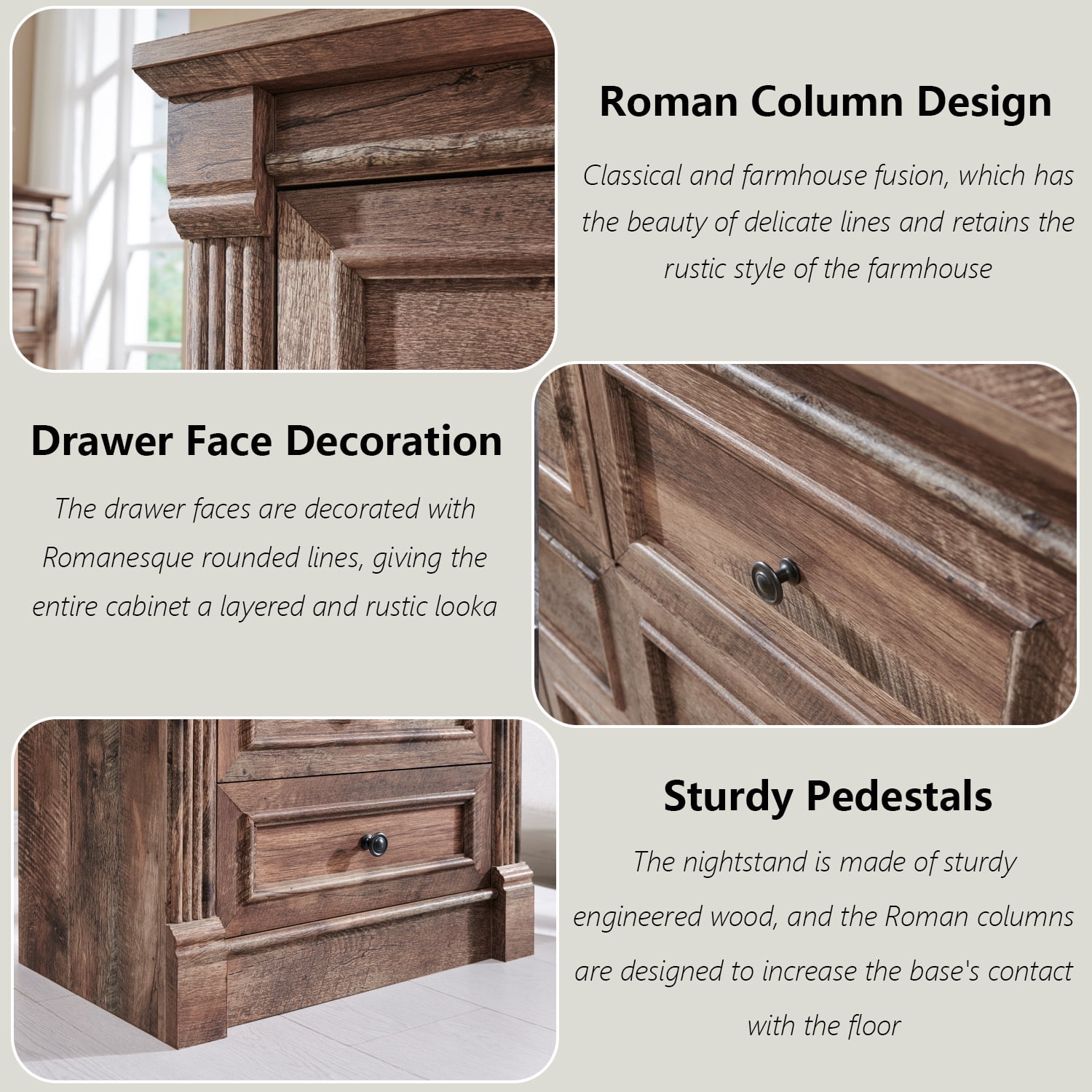 wow97e 7 Drawers Dresser for Bedroom, 57" Tall Farmhouse Wooden Chest of Drawers w/Roman Colum, Storage Dressers for Hallway, Living Room
