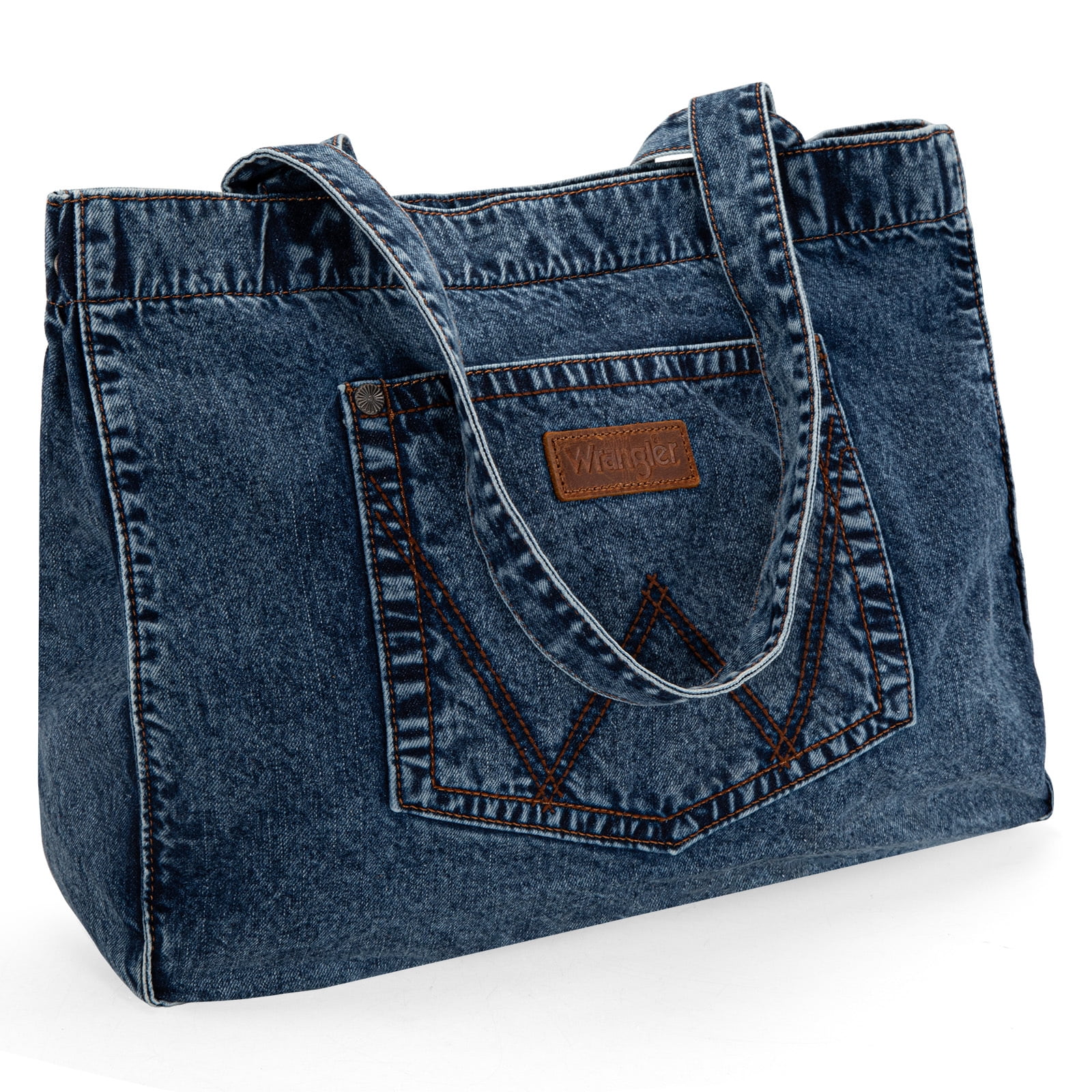 Wrangler Tote Bag for Women Large Denim Purses for Work Travel, Jean