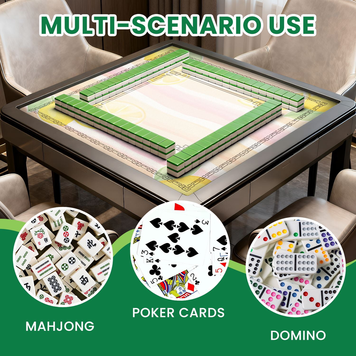 Mahjong Mat 31.5" x 31.5" Bright Lemon Soft Pink Peach Striped Non-Slip Noise Reduction American Mahjong Tiles Table Cover for Dominoes Poker Card Board Games Gift
