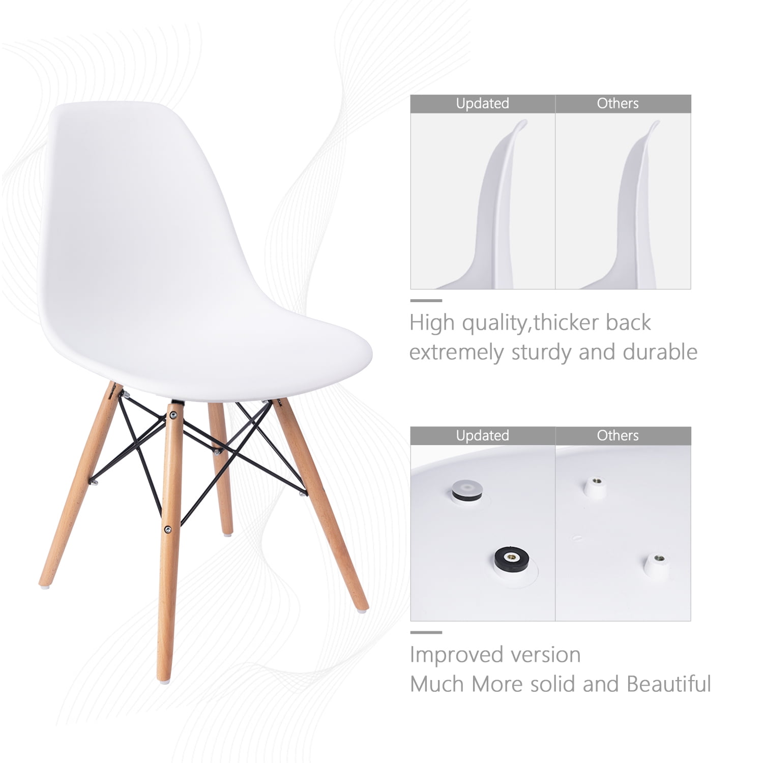 Lacoo Dining Chairs Pre Assembled Modern Style DSW Chair Classic Shell Armless Indoor Kitchen Dining Living Room Side Chairs Set of 4 (White)