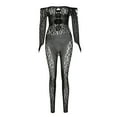 thumbnail image 3 of TAIAOJING Women's Casual Sleeveless Jumpsuits Long Sleeve See Through Jumpsuit Leopard Print Pearl Button Off Shoulder Jumpsuit, 3 of 6