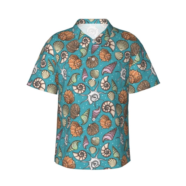 Balery Cute Conch Camisas hawaianas de manga corta para hombre, camisas playeras de corte holgado, camisas de vacaciones con botones,XX-Large