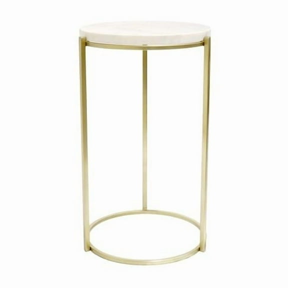 Pasargad Home Carina Round Side Table, Stainless Steel Frame with Marble Top