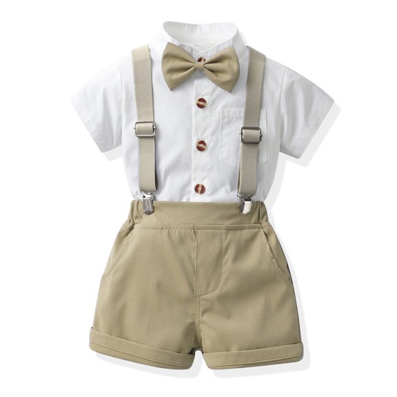 Grblisyd Boys Pants Sets Short Sleeve Shirt   Shorts   Bow Tie   Suspenders Kids Gentleman Outfits