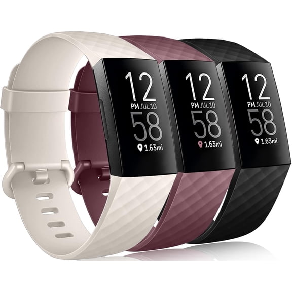 Wepro Waterproof Bands Compatible with Fitbit Charge 4 / Charge 3 / Charge 3 SE for Women Men, 3-Pack, Small, Large/Beige/Smoke Violet/Black