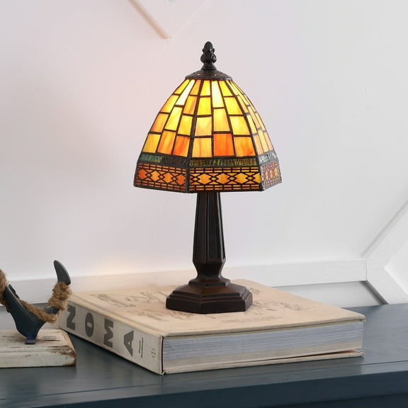 JONATHAN Y Carter Tiffany-Style 12" LED Table Lamp, Red/Yellow, JYL8016B