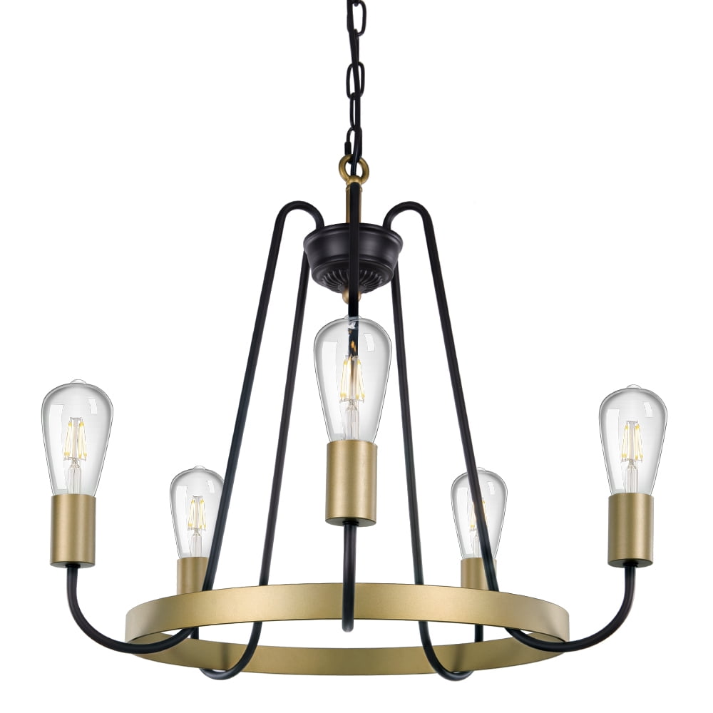 Wellmet 5 Light Rustic Farmhouse Wagon Wheel Chandelier With Gold Finish