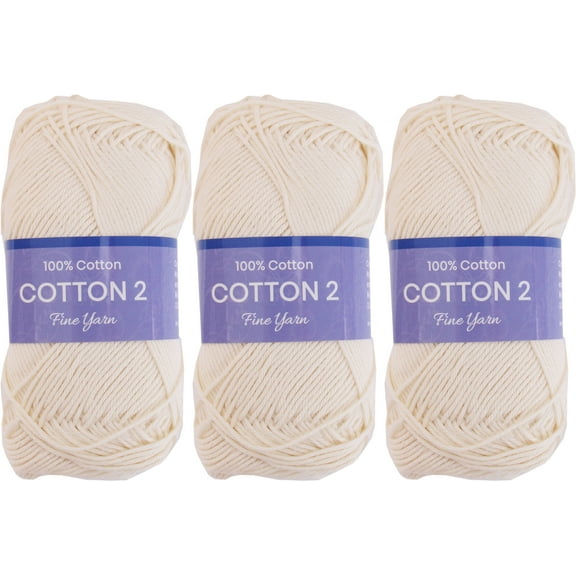 3 Pack Threadart 100% Pure Cotton Crochet Yarn Size 2 | Off White | 50 gram Skeins | Fine #2 Yarn | 165 yds per Skein
