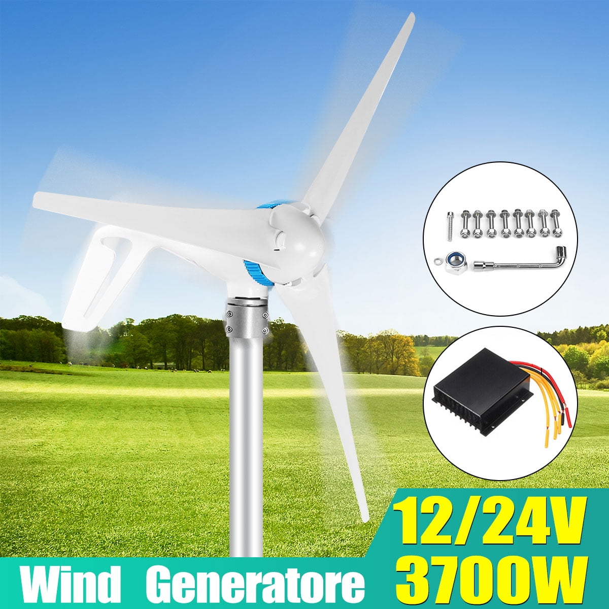 12V/24V 3700W/4200W 3/5 Blades Wind Turbine Generator Power w/ Charge Controller 