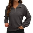 thumbnail image 2 of AXXD Women's Shirts Basic Summer 2024 Trendy Casual Solid Color Long Sleeved V-neck Zipper Pullover Long Sleeved V-neck Top Long Sleeved V-neck Top/Shirt, 2 of 6