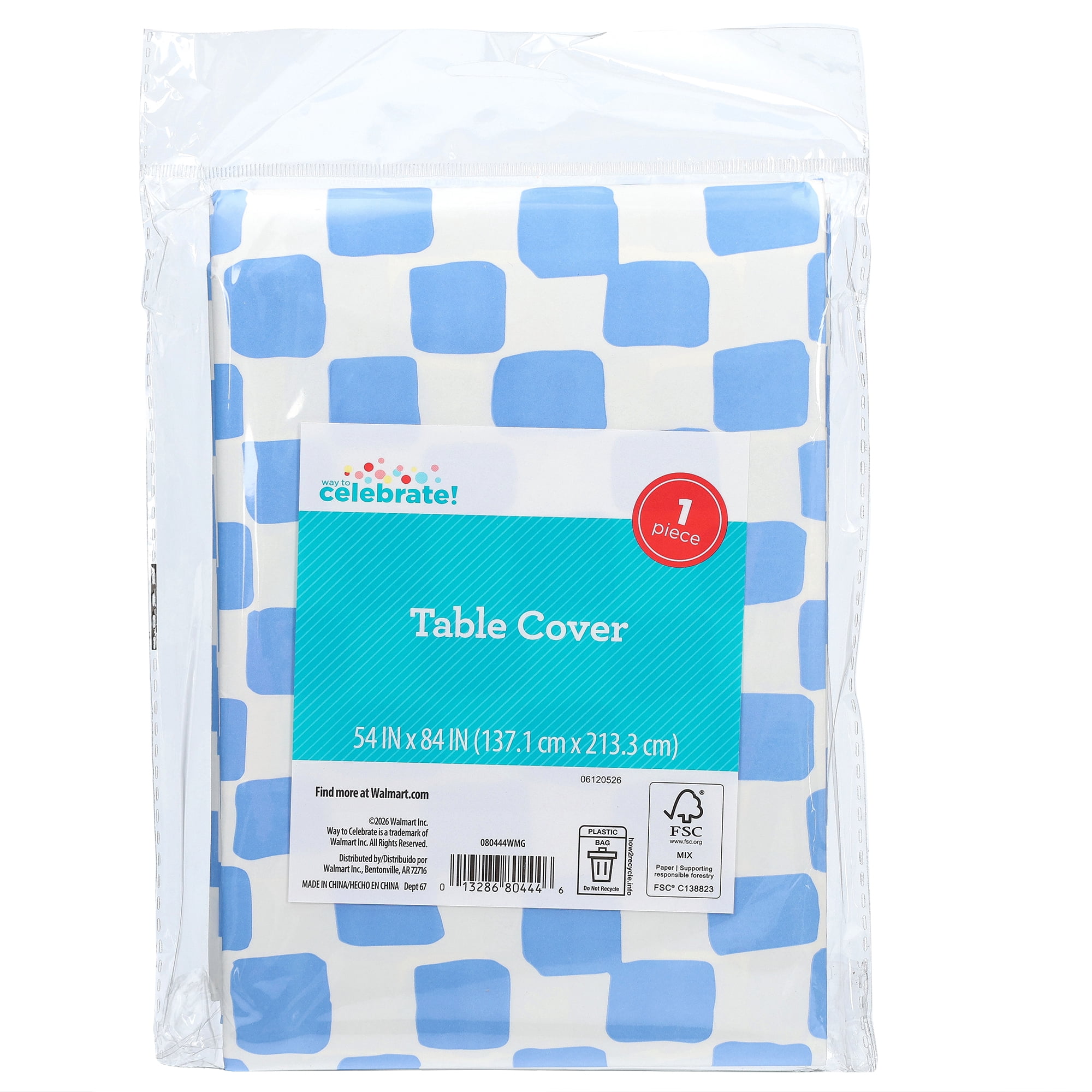 Bright Tides Rectangular Blue and White Gingham Paper Table Cover, 54" x 84", by Way To Celebrate