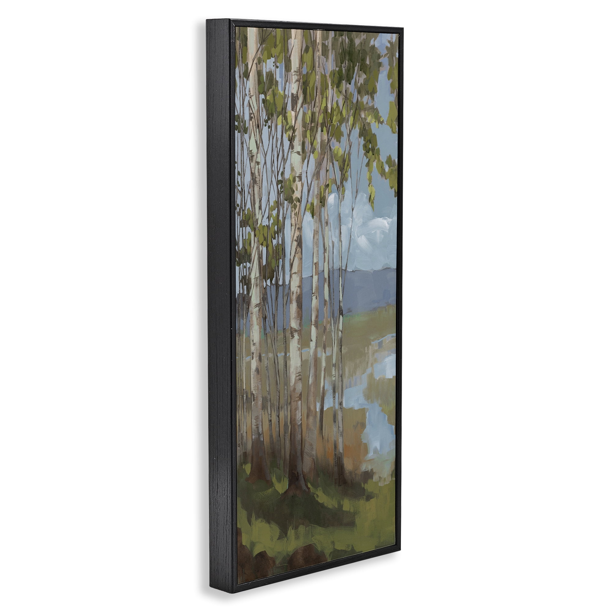 Stupell Industries Rustic Birch Grove Landscape Painting Black Framed Art Print Wall Art, 10 x 24