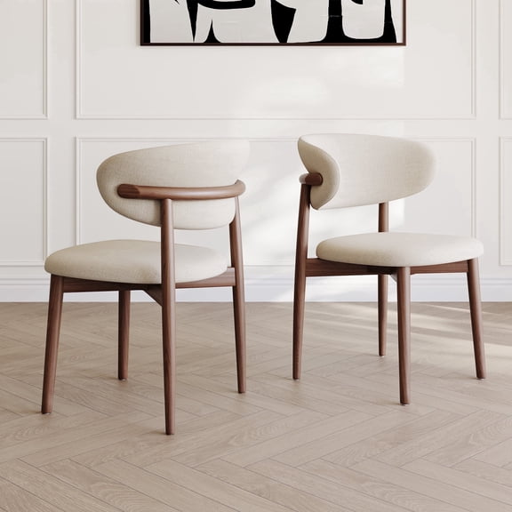 FHKJ HOME Mid-Century Modern Upholstered Dining Chairs Set of 2, Ash Wood Legs, Beige