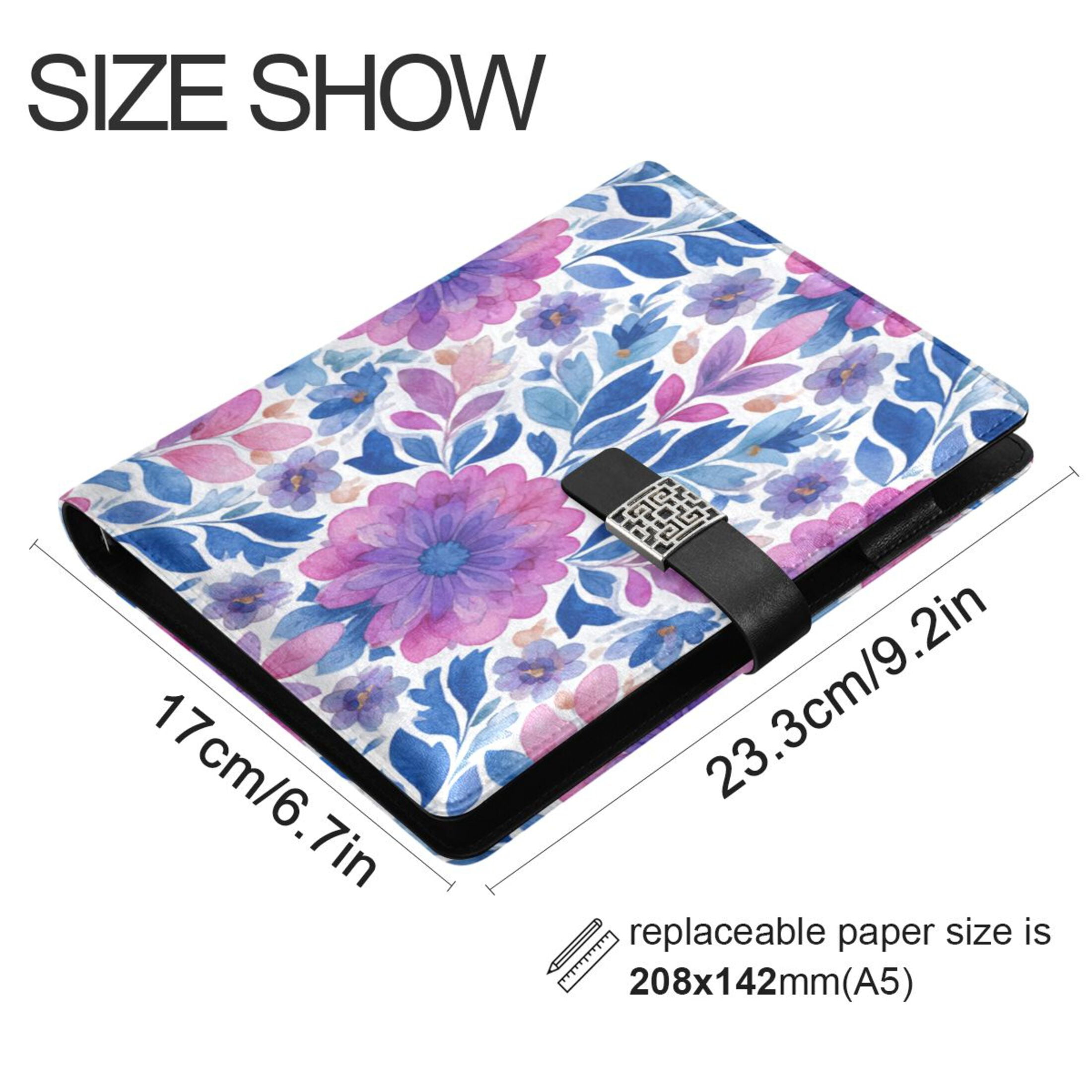Leather Planner Leather Notebook Notebook Journal Binder Design Pen Pocket Design Convenient for Storage Purple Watercolor Leaves