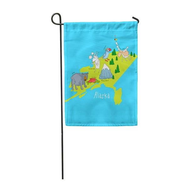 POGLIP Blue Salmon Map of Alaska Red Aleutian America Bear Garden Flag Decorative Flag House Banner 12x18 inch