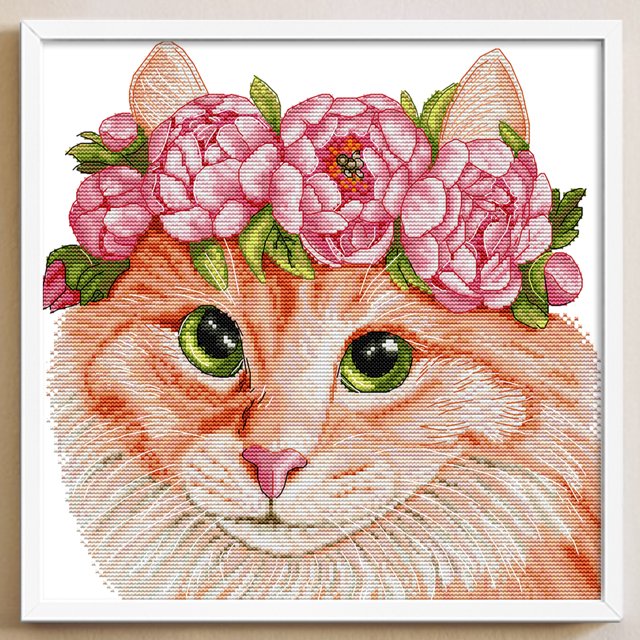Cuadros Decorativos Hilo de bordar Parcial Eco-algodón 16CT Impreso Gato Kit de punto de cruz Obra de arte DQrwqpou embutido en tela