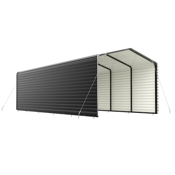 ALEKO Steel Carport with Corrugated Roof and Sidewall Panels 12 x 26 ft  Black