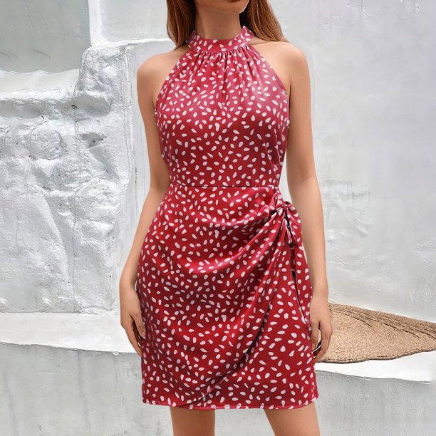 WILLBEST Vestidos de Verano para Mujer 2025, Moda de Verano para Mujer, Nuevo Vestido Corto Floral sin Mangas con Cremallera Extra Grande