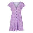 thumbnail image 3 of Robe d'Été pour Femmes Aguichant Mode Femmes Été Boutonnée Décontractée Imprimée Robe à Col en V Manches Courtes Robe Mini Courte Robe d'Été Courte pour Femmes Robe d'Été Décontractée pour Femmes, 3 of 7