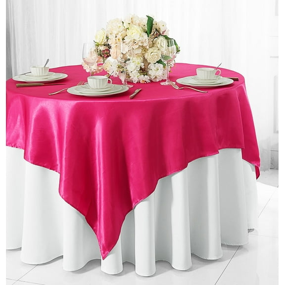 Wedding Linens Inc. (2 pcs) 54 inch Satin Square Table Overlay Topper - Fuchsia