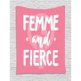 thumbnail image 1 of Feminist Tapestry, Femme and Fierce Hand-Drawn Style Motivational Phrase for Strong Woman, Wall Hanging for Bedroom Living Room Dorm Decor, 40W X 60L Inches, Pink Pale Pink White, by Ambesonne, 1 of 2