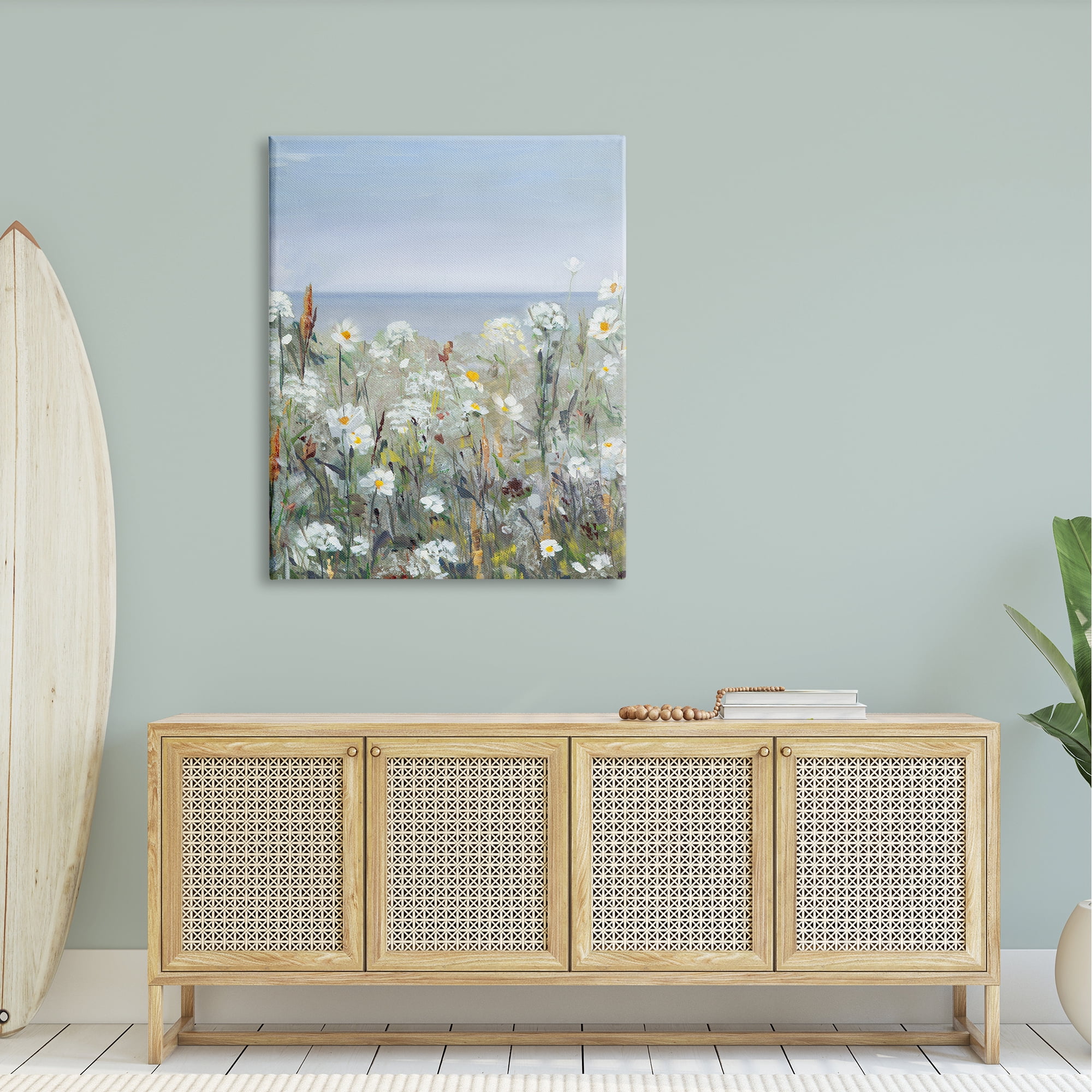 Stupell Industries Pleasant Summer Flower Field Distant Beach Shore Painting Gallery Wrapped Canvas Print Wall Art, Design by Sally Swatland