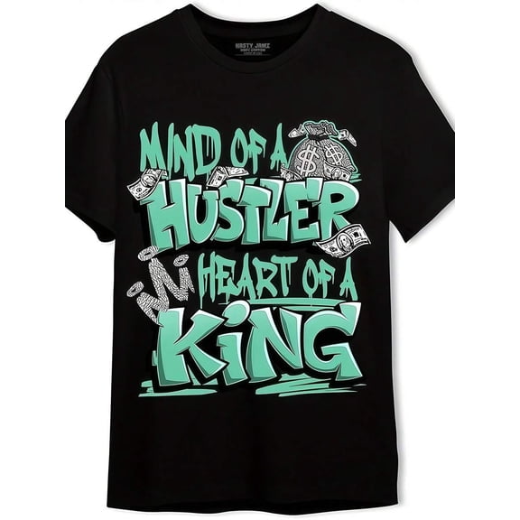 【New Arrival】Mind Of A Hustler Heart Of A King Mint Green 3D Graffiti Money Bag Graphic T-Shirt, Unisex Cotton Crew Neck Motivational Streetwear Casual Tee, Grind Hustle Novelty Gift