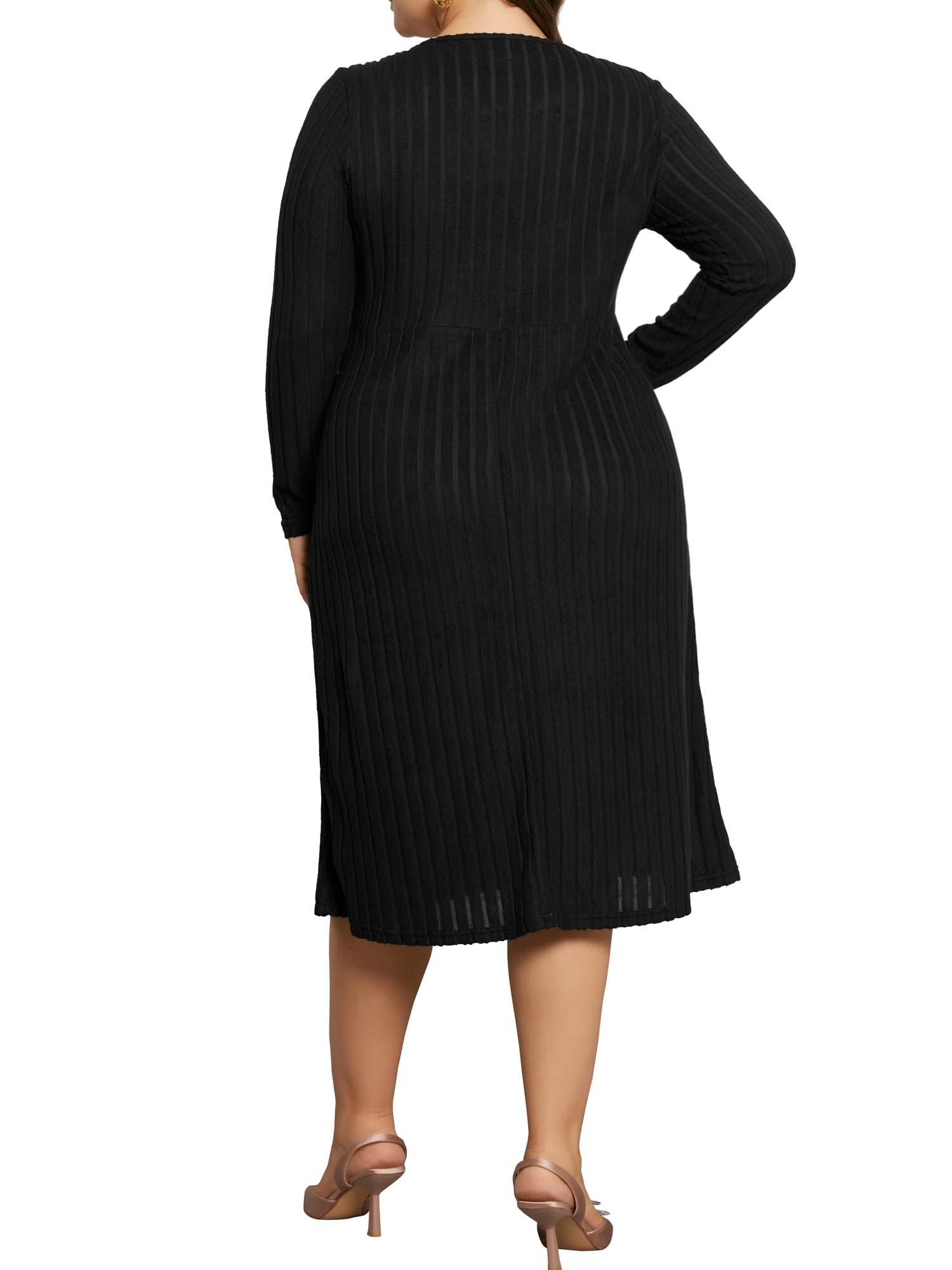DARING DIVA Plus Size Ribbed Knit Long Sleeve Keyhole Crew Neck Dress 4X Black