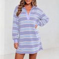thumbnail image 5 of Ovbmpzd Striped Fall Fashion Dresses for Women Mini Resort Purple Shirt Dresses V Neck Casual Fitted Dresses,XXL, 5 of 6