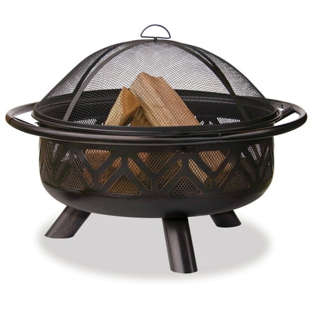 Oil Rubbed Bronze Outdoor Wood Burning Firebowl with Geometric Design - Endless Summer