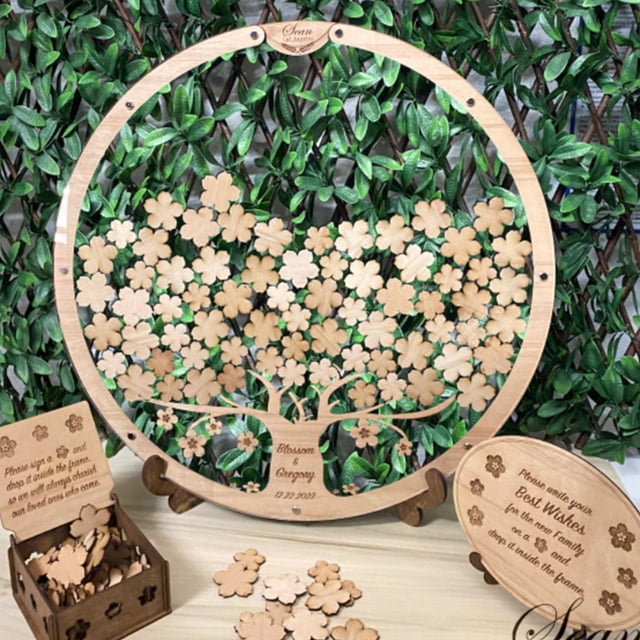 Caja de mensajes de madera con los mejores deseos, recuerdos de bricolaje, libro de visitas 3D para recepción nupcial
