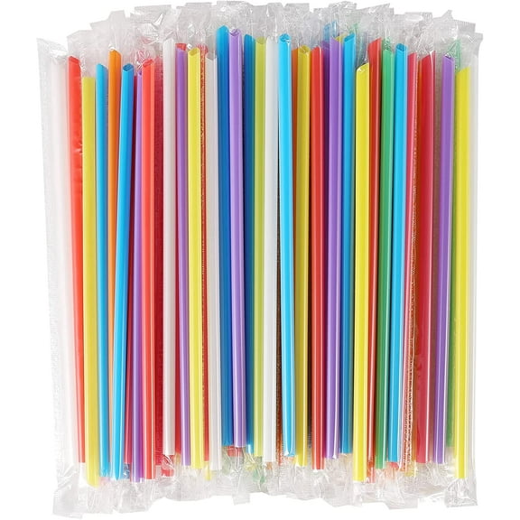 [400 Pcs] Colorful Individually Wrapped Disposable Plastic Straws(7.5" longX0.23" diameter)