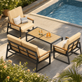 thumbnail image 4 of Aiho 4 Pieces Patio Furniture Set, All-Weather Outdoor Conversation Set with Coffee Table & Removable Cushions, Perfect for Patio, Garden, Yard, Beige, 4 of 9