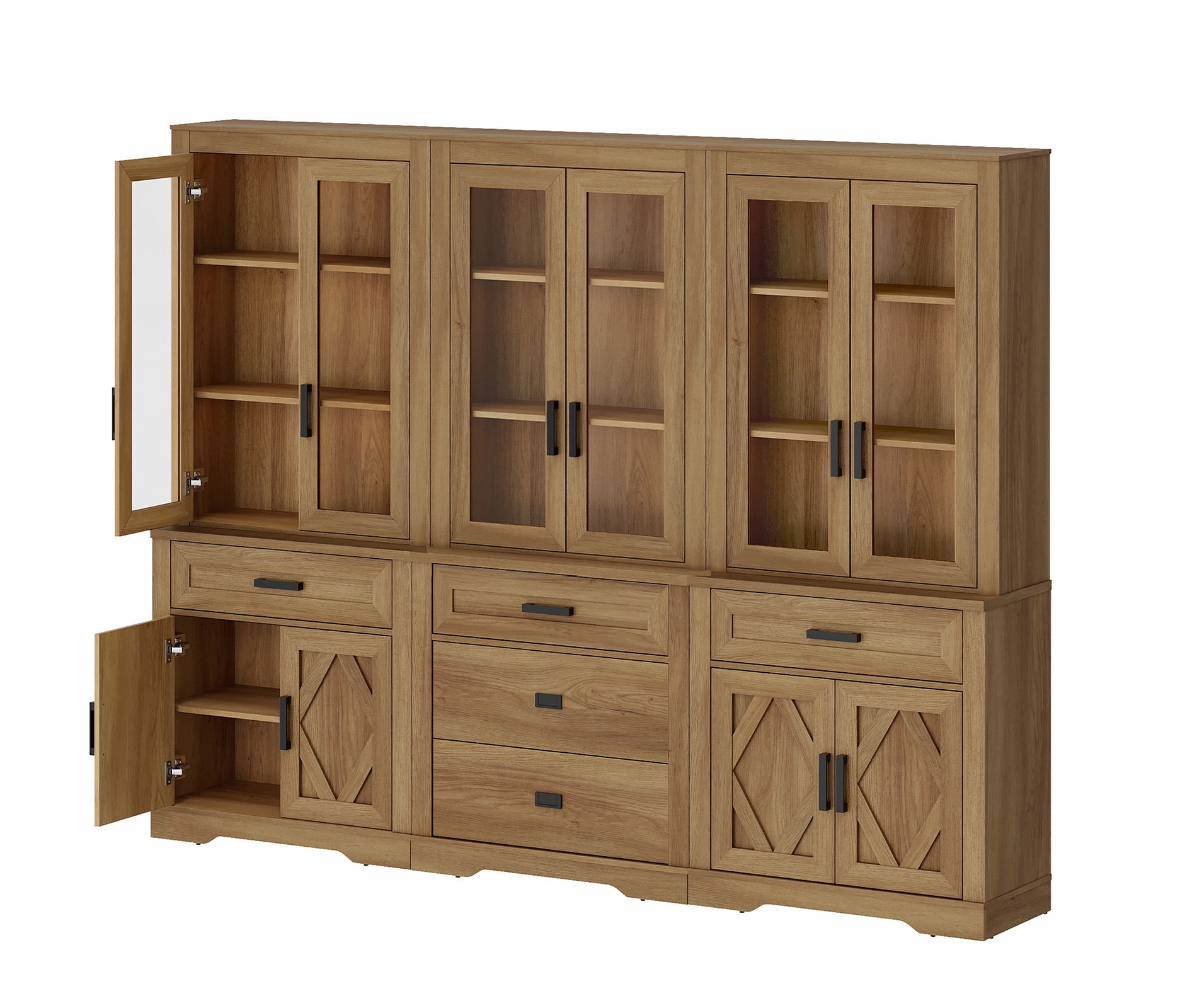 WAMPAT 3 Column Bookcase with Drawer,73.3" Tall Floor Standing Bookshelf,Modern Farmhouse Display Storage Cabinet with Adjustable Shelves,Walnut