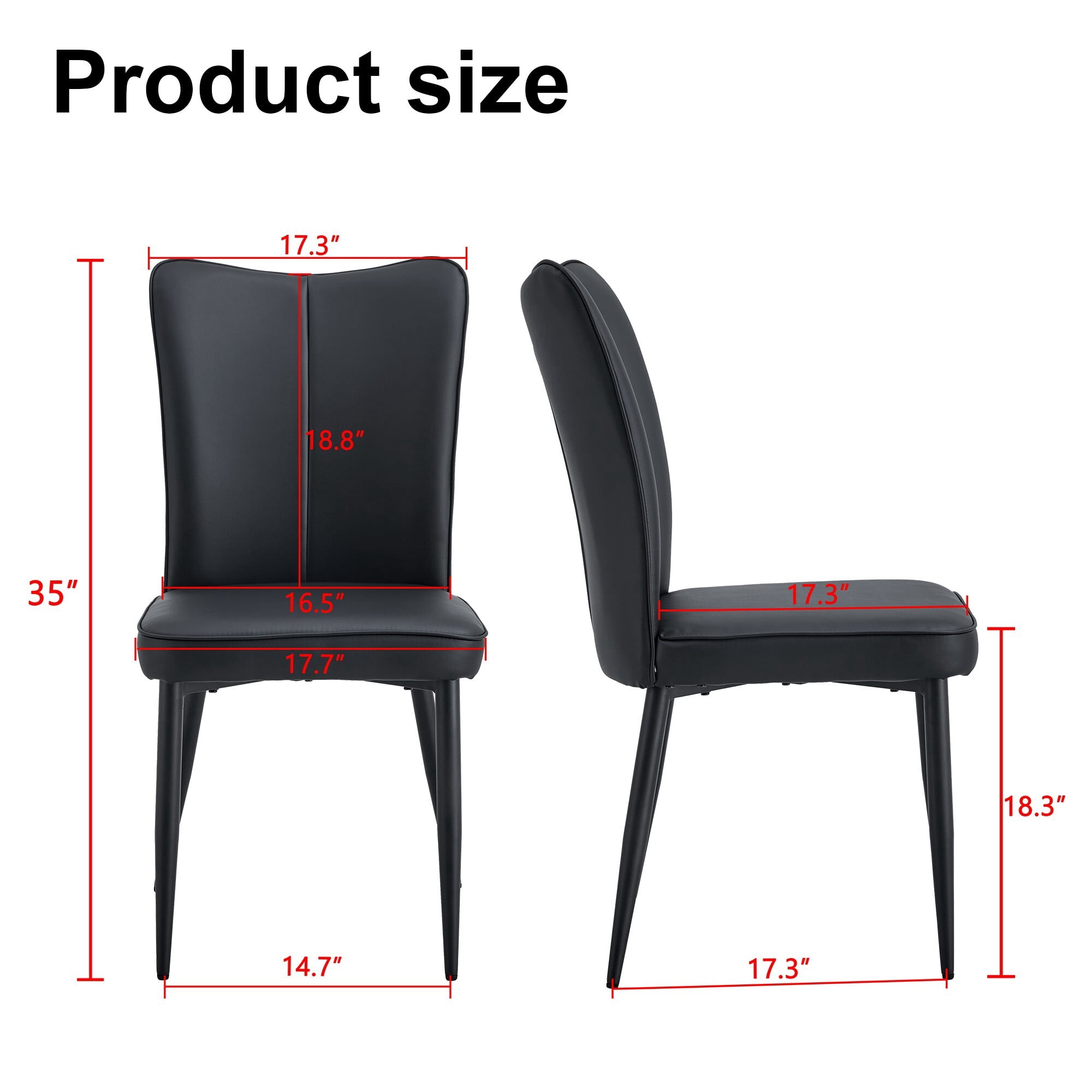 AENKYO Dining Room Chairs Set of 2, PU Leather Upholstered Kitchen Table Chairs with High Back and Metal Legs, Black