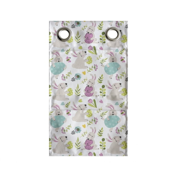 Insects Hanging Pocket Organizer, Easter Themed Happy Bunny Flowers Eggs Butterflies, Printed Polyester Storage Bag with Pockets, 9" x 16", Multicolor