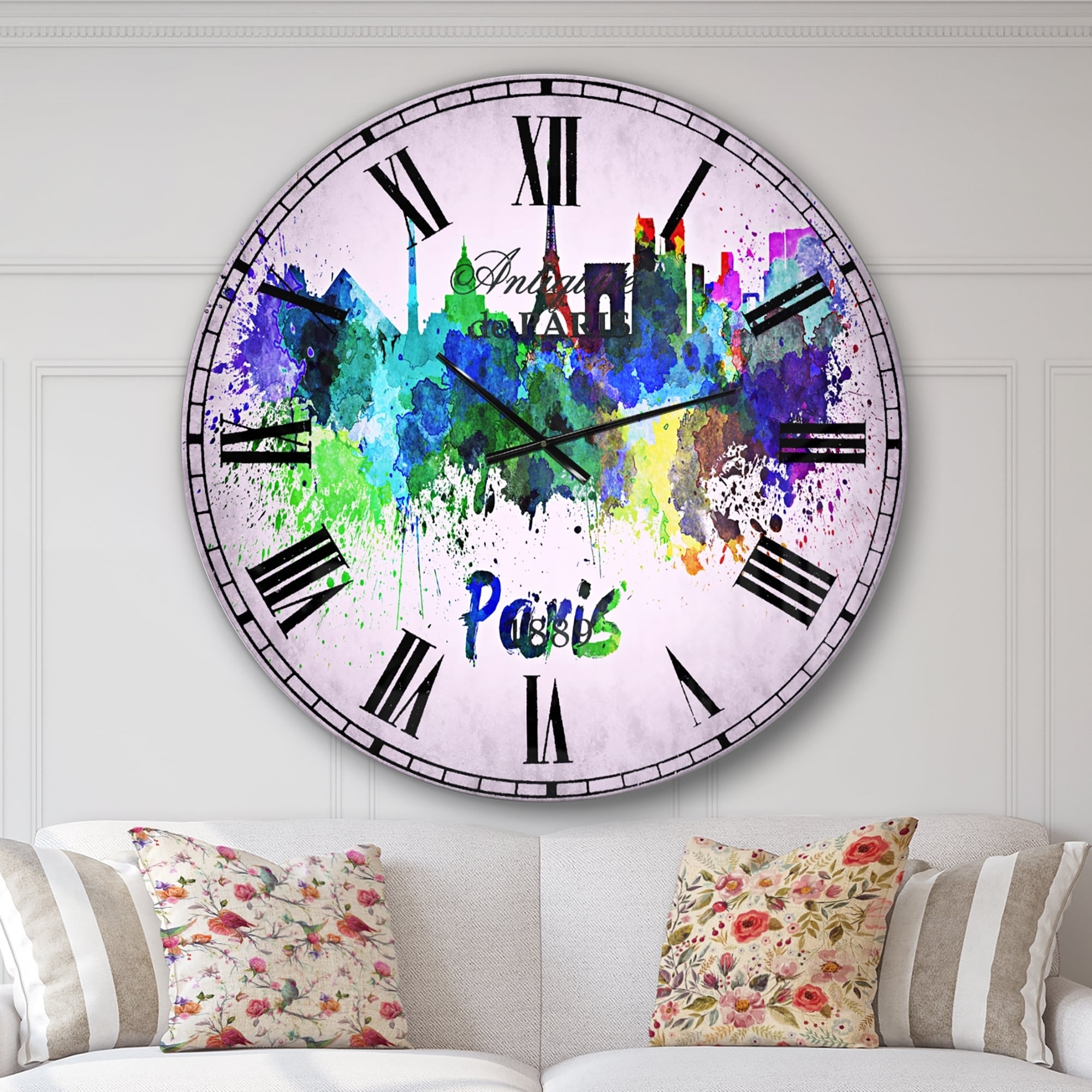 Designart 'Paris Skyline' French Country wall clock