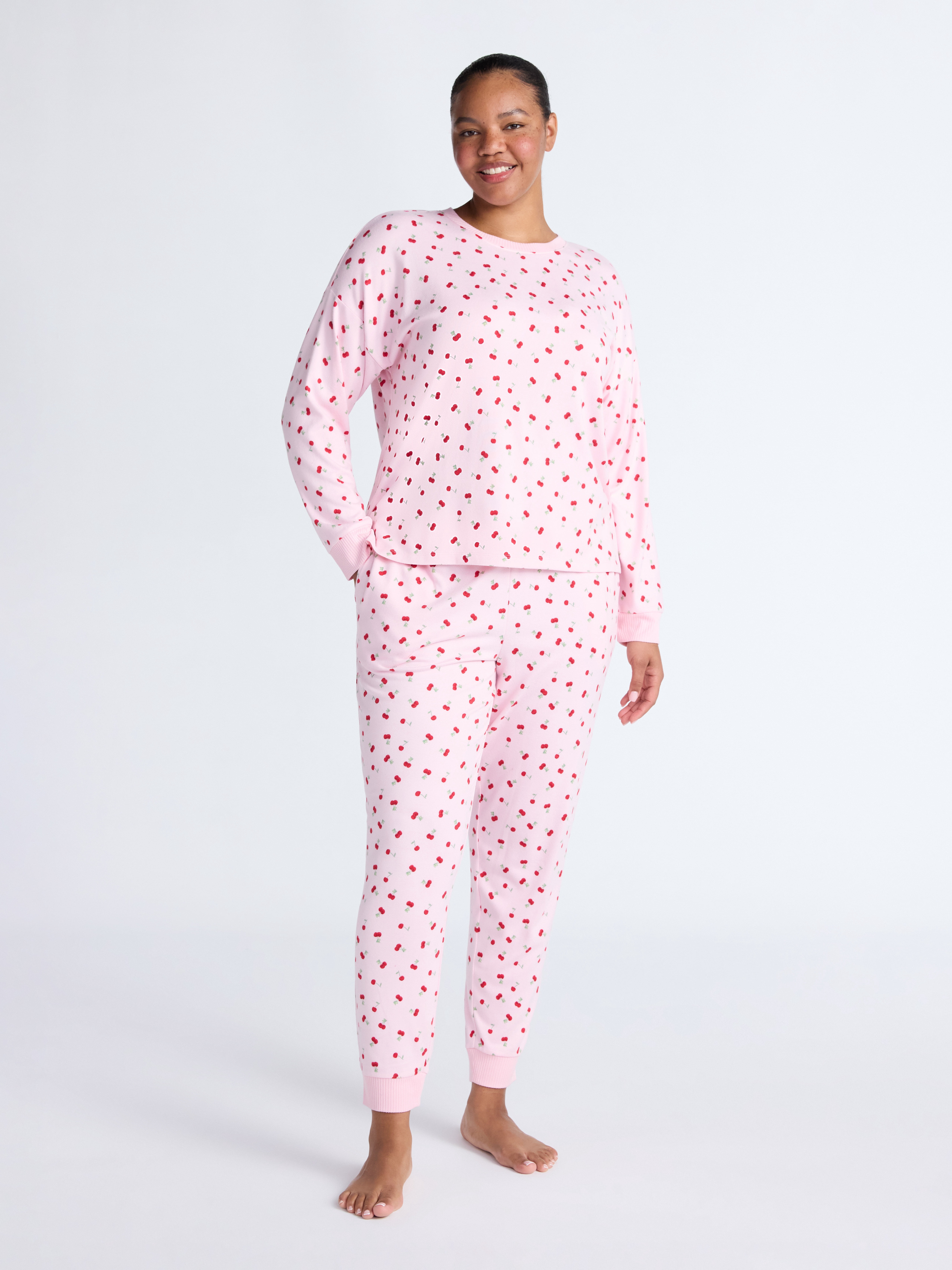 Joyspun Women's Cozy Lounge Collection Hacci Knit Long Sleeve Top and Joggers Pajama Set, Sizes XS-3X