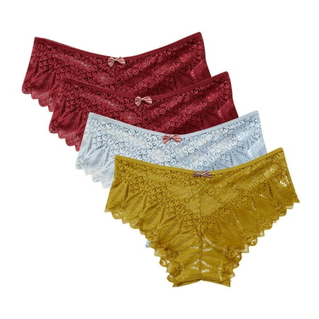 Smoothing Underwear for Women Underwear for Women Lace Floral Bikini Seamless Panties Plus Size Ladies Cute Briefs Thongs 4-Pack Womens Boxers Underwear Yellow XL